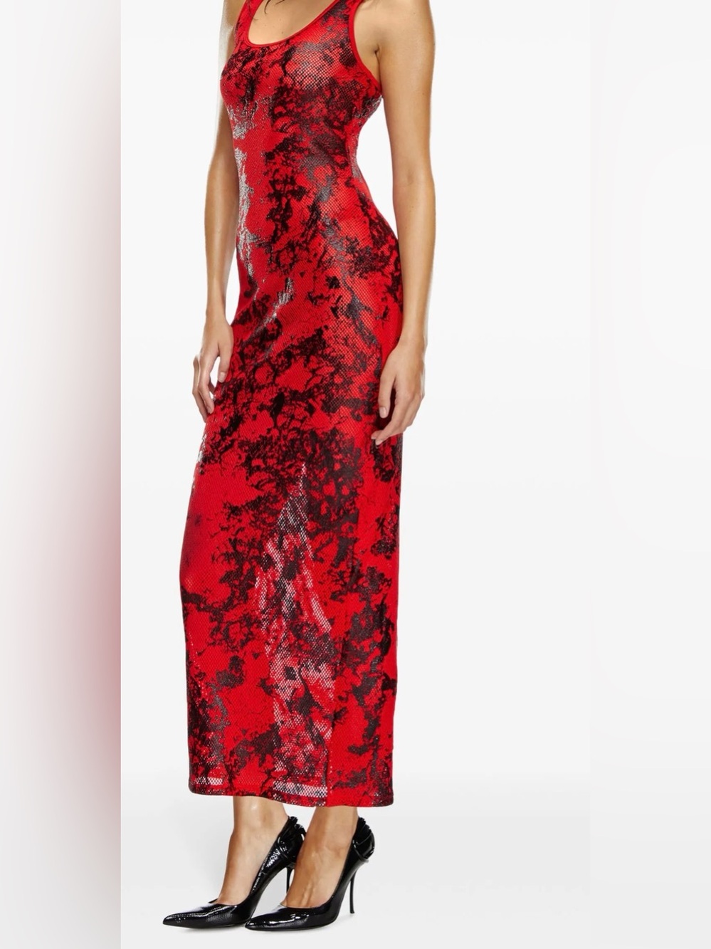 Diesel x Fenty Red and Black Mesh Racerback Maxi Dress Size L